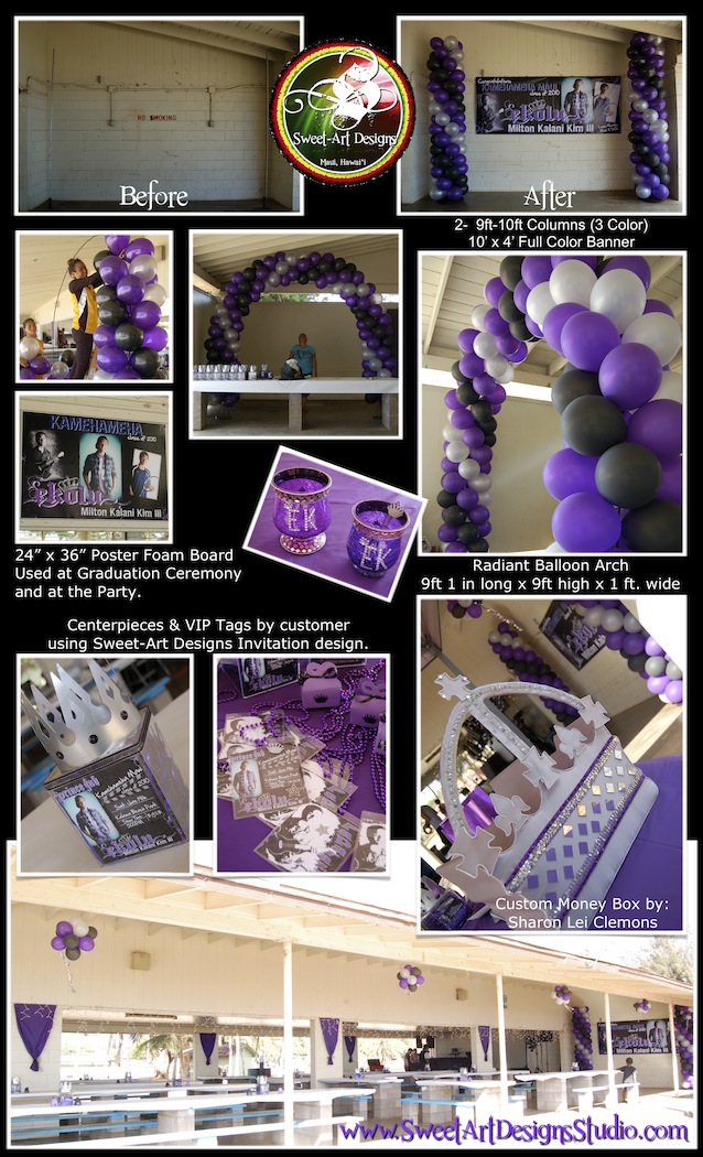 Black Silver Purple Theme Invitation Banner Balloon Columns 