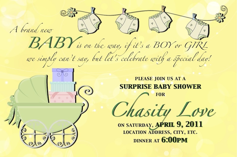 Baby Shower Baby Carriage Invitation - Green & Yellow