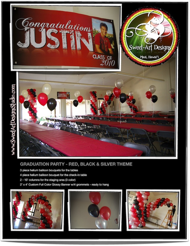 Graduation Balloon Decorations (Red, Black, & Silver Theme)